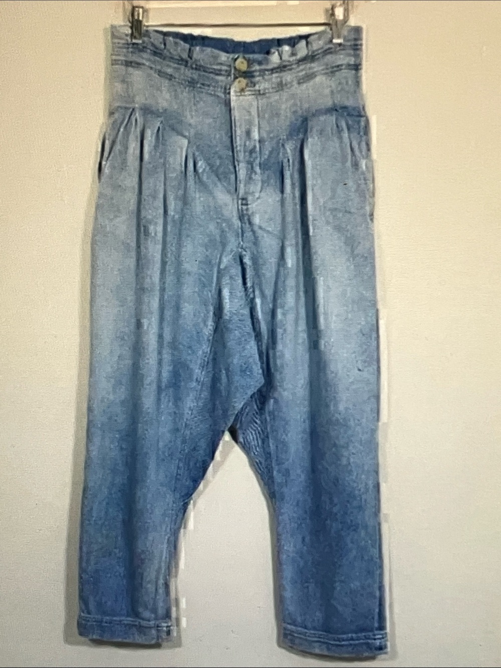 Free People Light Blue Pleated Wide-Leg Denim Pants